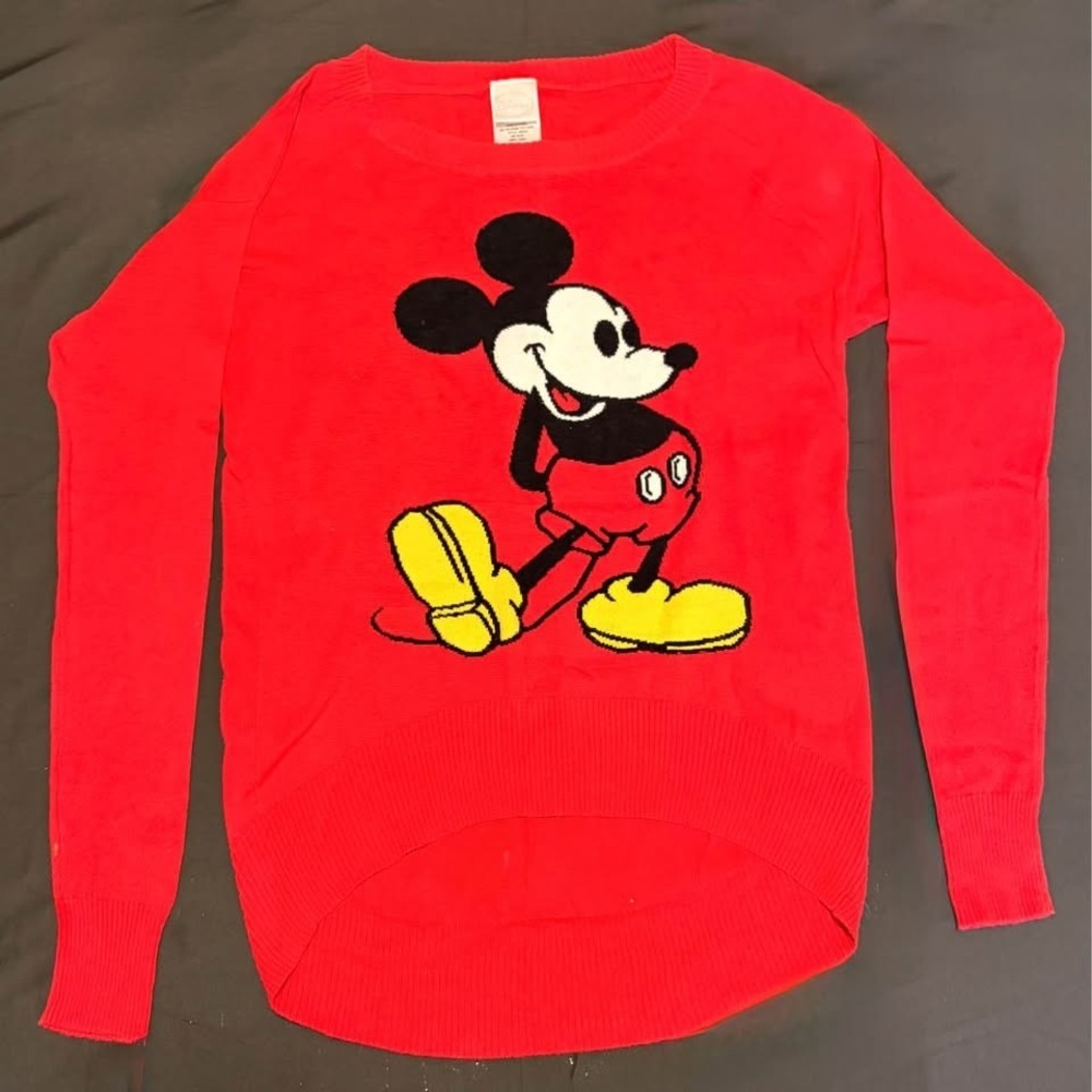 Disney Mickey Mouse Red Knit Sweater Women's Small Jerry Leigh Cotton Blend